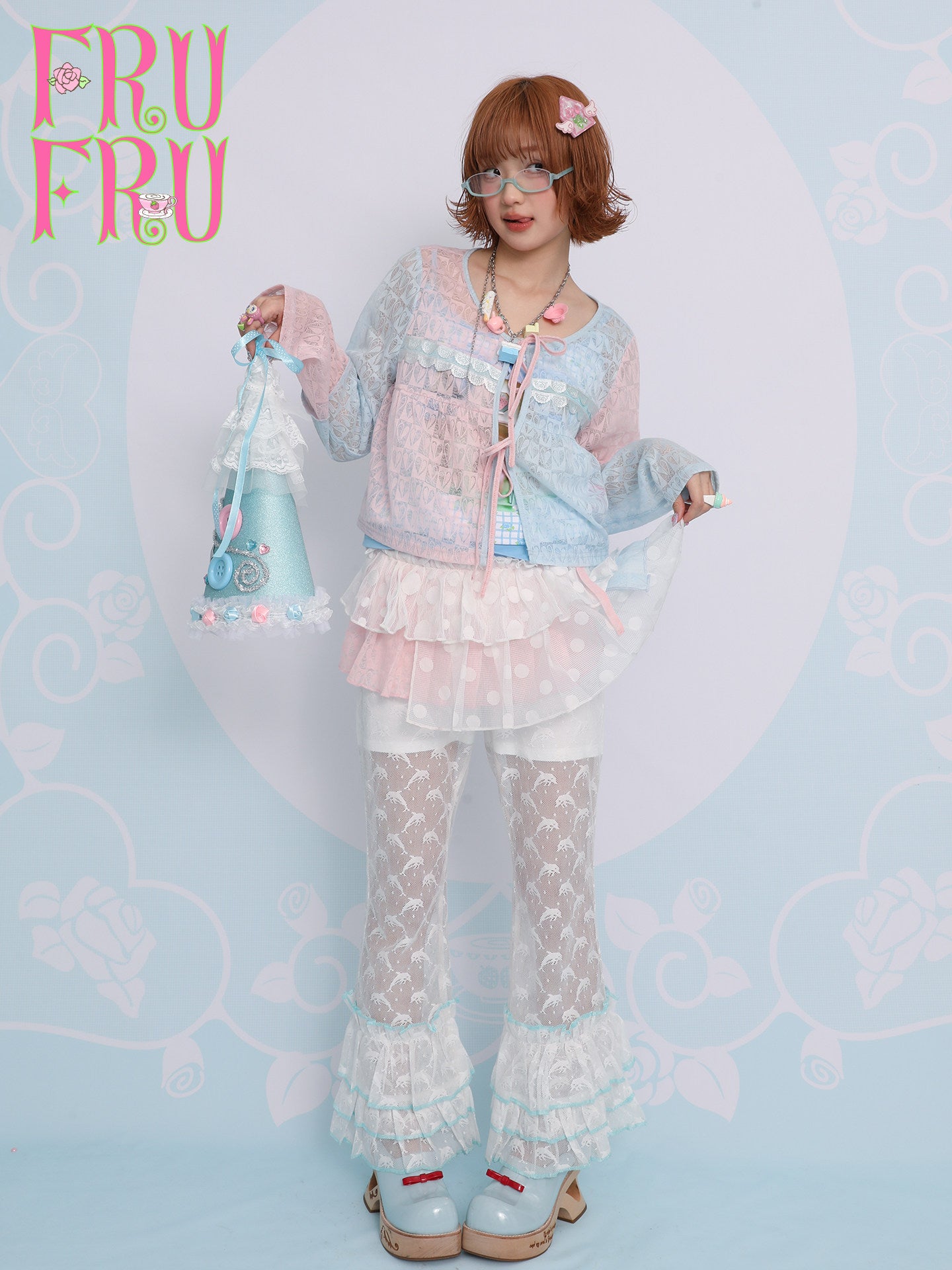 frufru - Pastel Pink Blue Lightweight Sun Protection Cardigan cardigan frufru