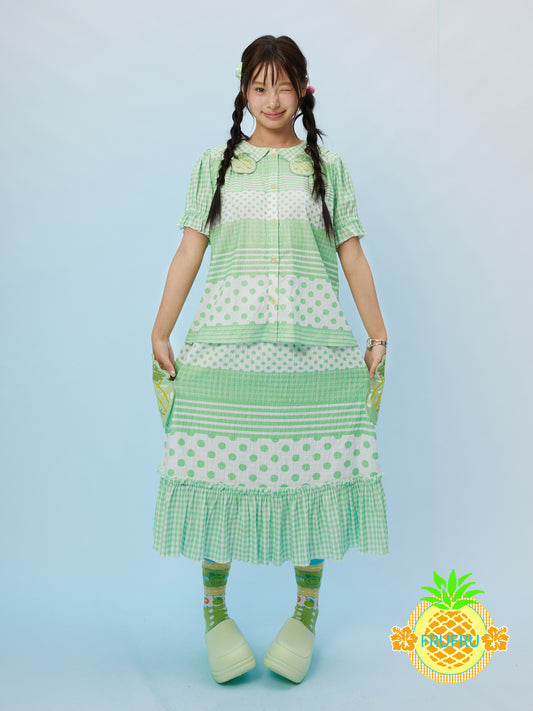 FruFru - Kawaii Melon Polka Dot Blouse & Skirt Set set frufru