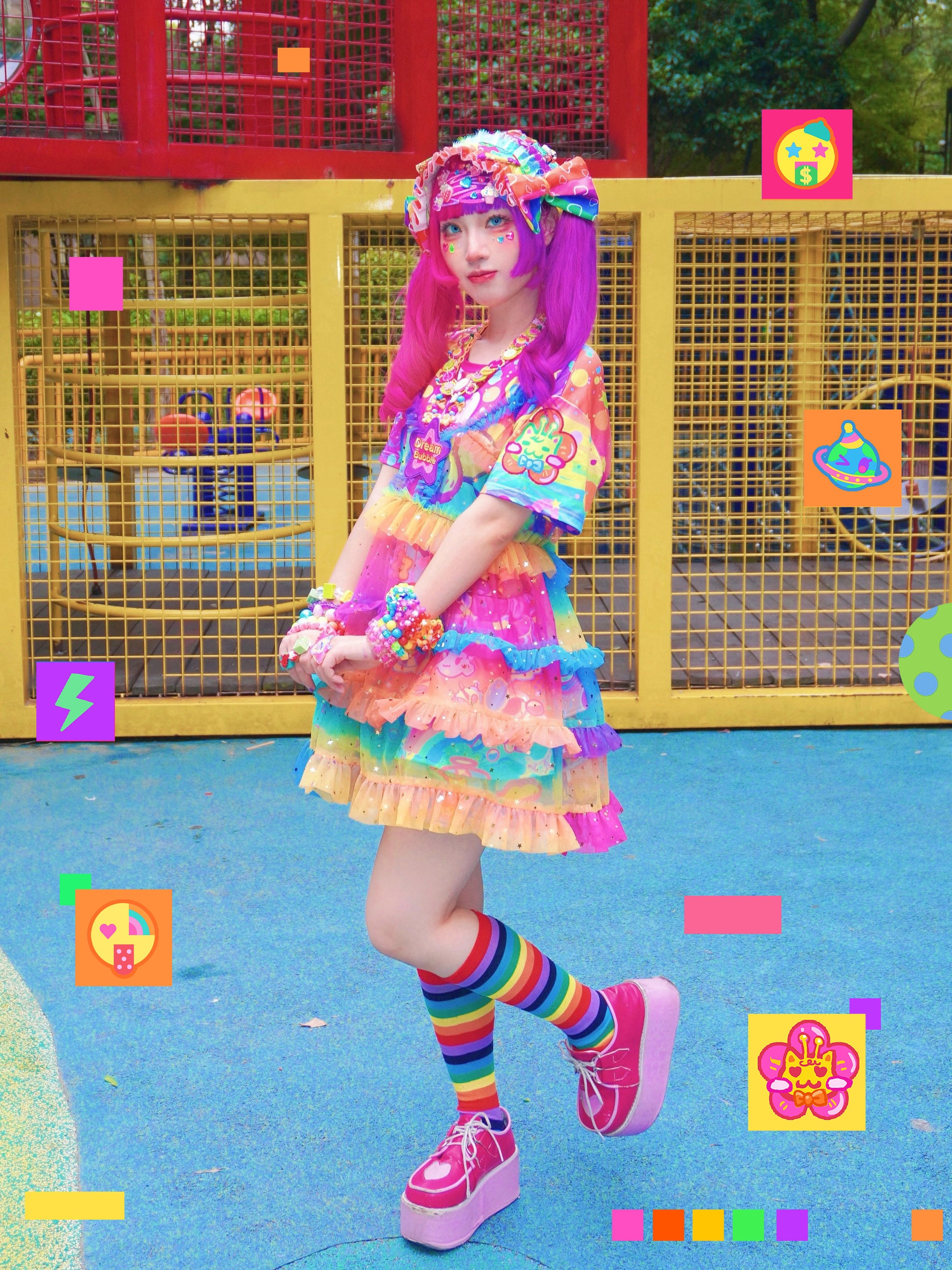 Dream Bubble - Decora Kei Rainbow Gradient Tulle Slip Dress skirt Dream Bubble