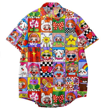 MooYo - Kidcore Doodle People Print Shirt