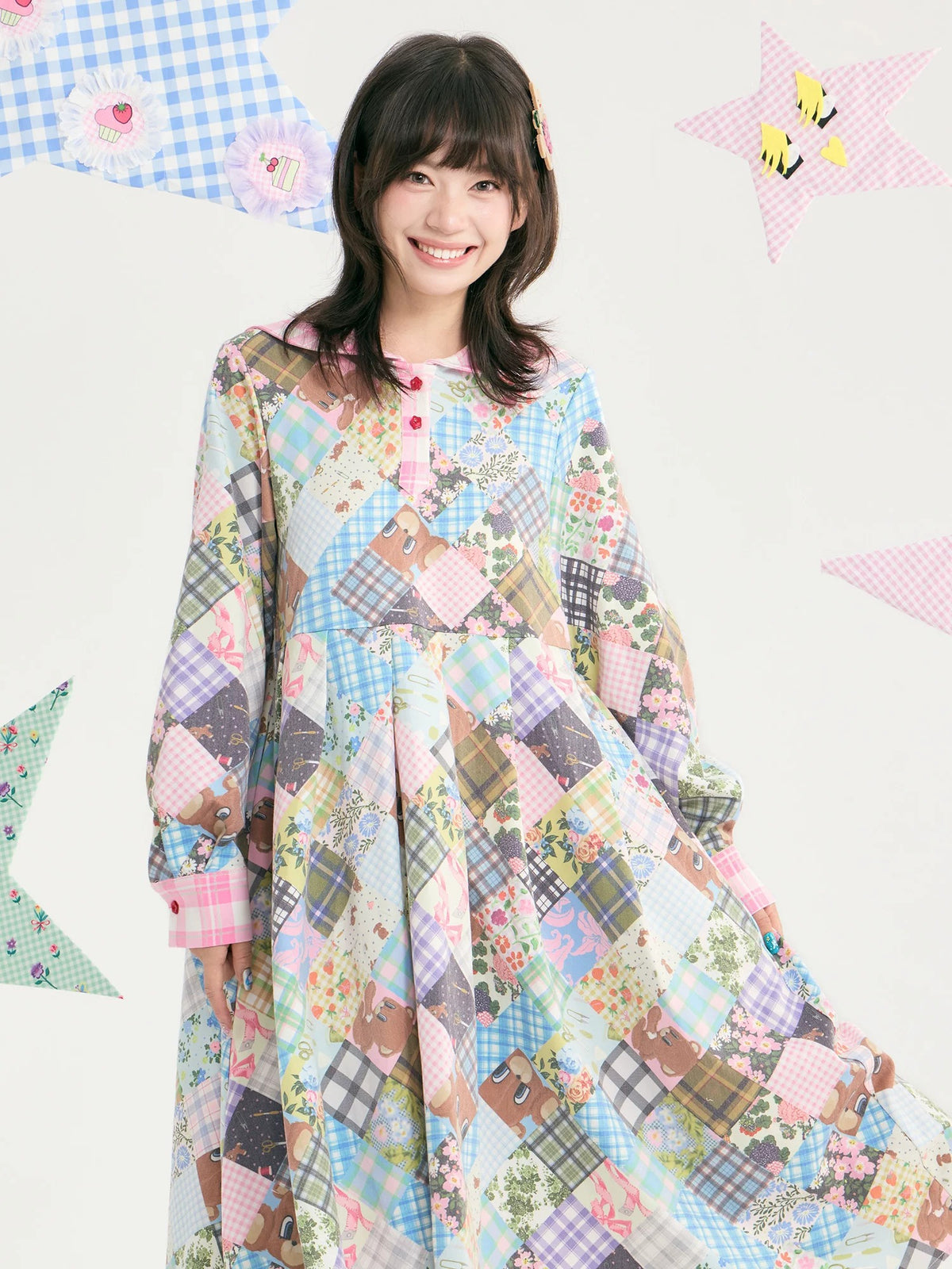 tntntutu - Teddy Patchwork Sailor Collar Dress dress tntntutu