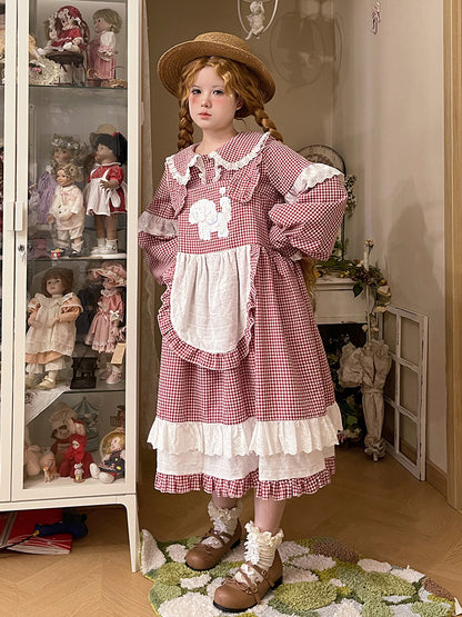 Labeau - Kawaii Puppy Plaid Suspender Dress Cotton dress Labeau