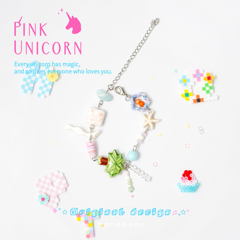 Pink Unicorn - Y2K Colorful Beaded Bracelet Resin Natural Stone bracelet pink unicorn