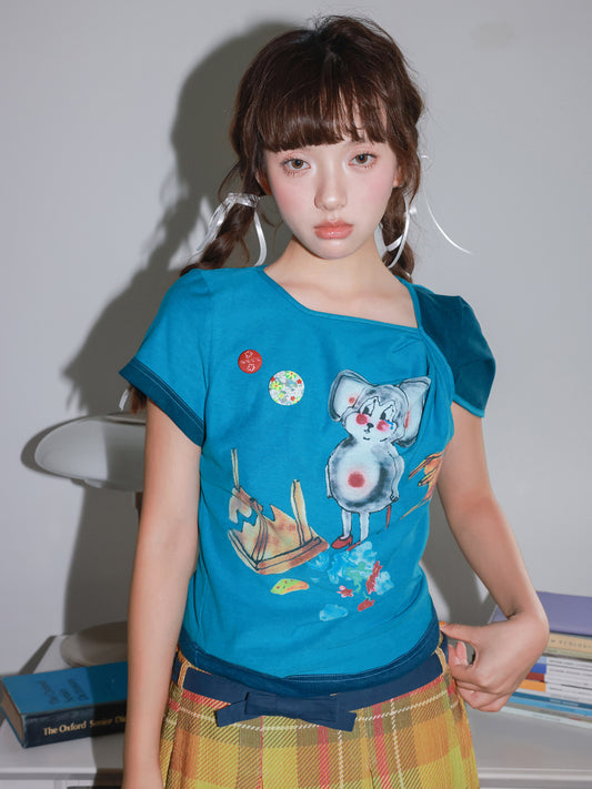 Tntntutu - Decora Kei Blue Mouse Knot T-Shirt tshirt tntntutu
