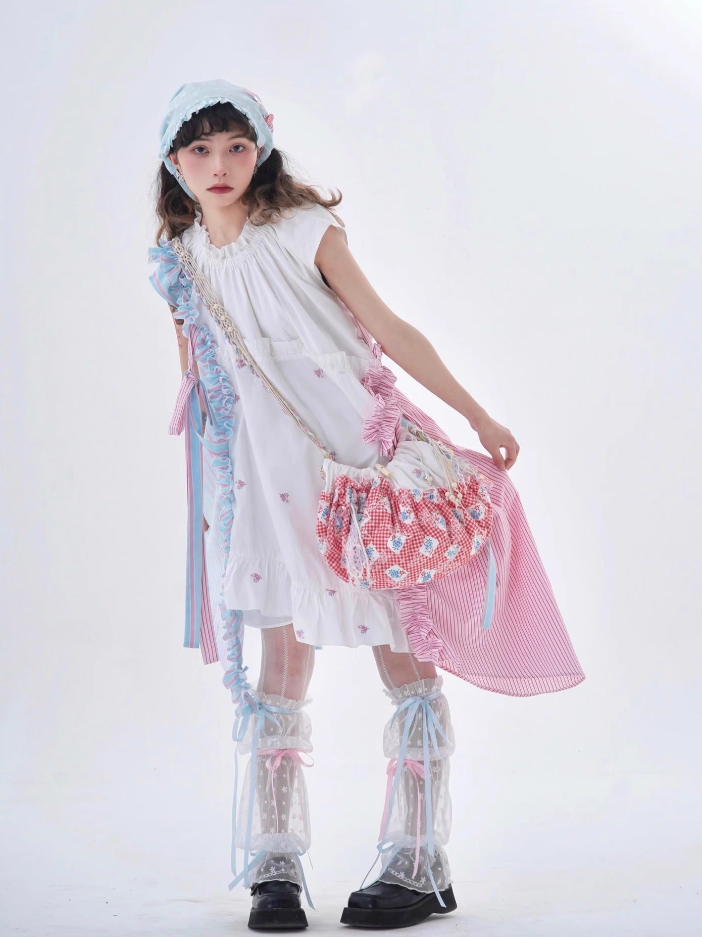 ShiChang Dopamine Dress | Pink Blue Patchwork Dress | Sweet Cool Irregular Summer Dress dress ShiChang