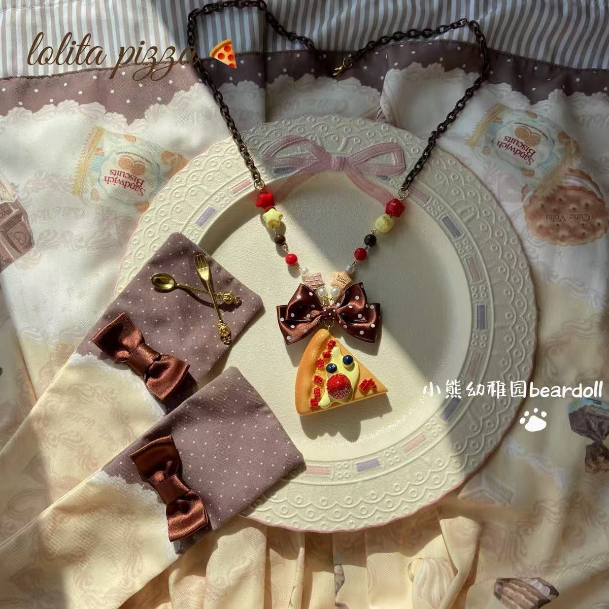Bear Doll - Pizza Beaded Statement Necklace