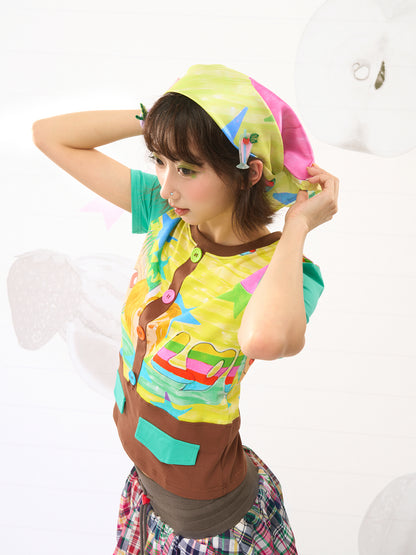 FRUITS Girl Illustration Scarf | Decora Kei Glossy Square Headkerchief Kerchief Fruits
