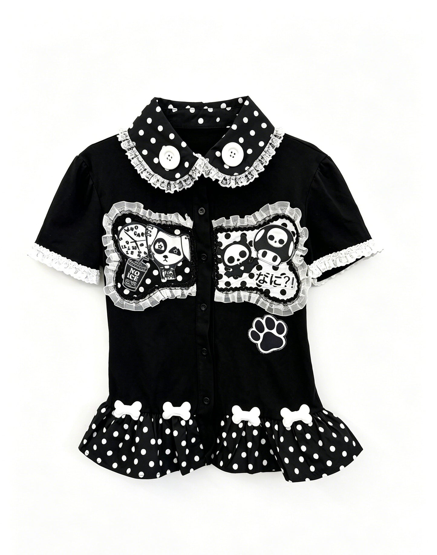 RedDevil - Bone Polka Dot Doll Collar T-Shirt blouse Red Devil 1