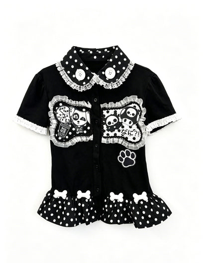 RedDevil - Bone Polka Dot Doll Collar T-Shirt blouse Red Devil 1