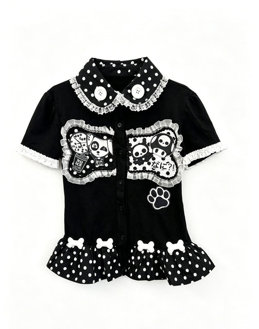RedDevil - Bone Polka Dot Doll Collar T-Shirt blouse Red Devil 1