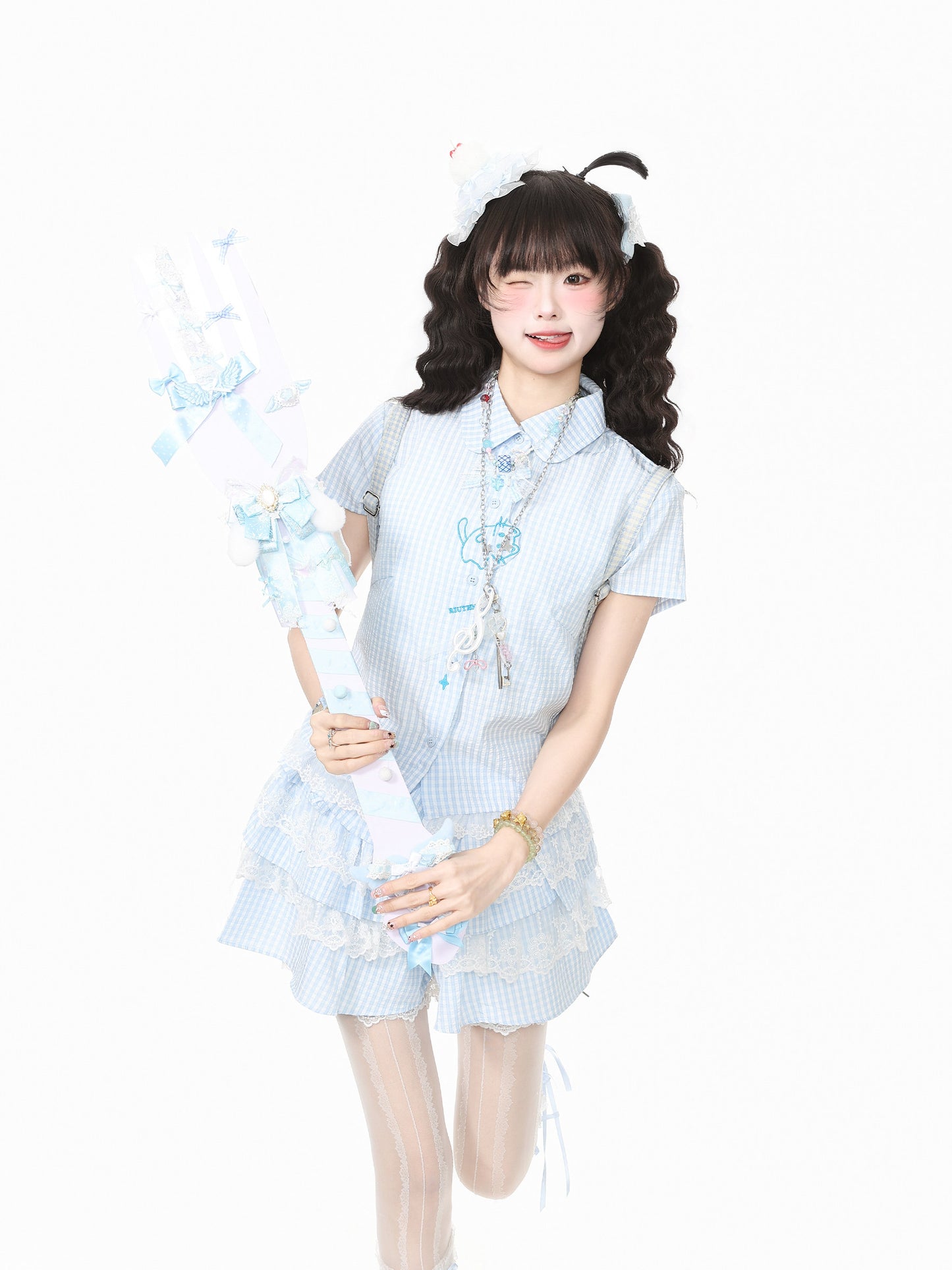 Languid Park - Lace Bow Shirt & Mini Skirt Set set Languid Park