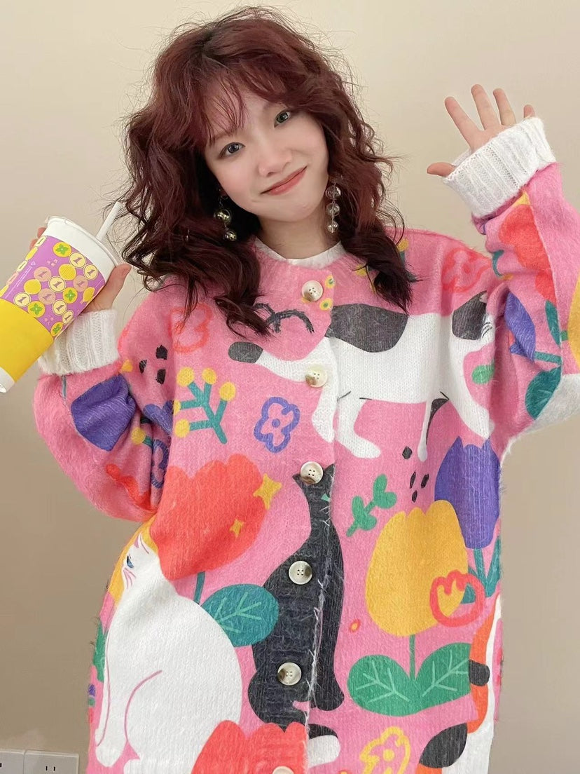 MeowMeow Bug - Vintage Graffiti Cat Cardigan cardigan MeowMeow Bug