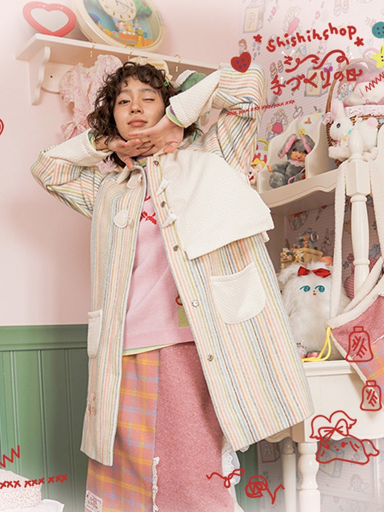 shishihshop Original Rainbow Coat | Pastel Wool Blend Knit Coat coat shishihshop