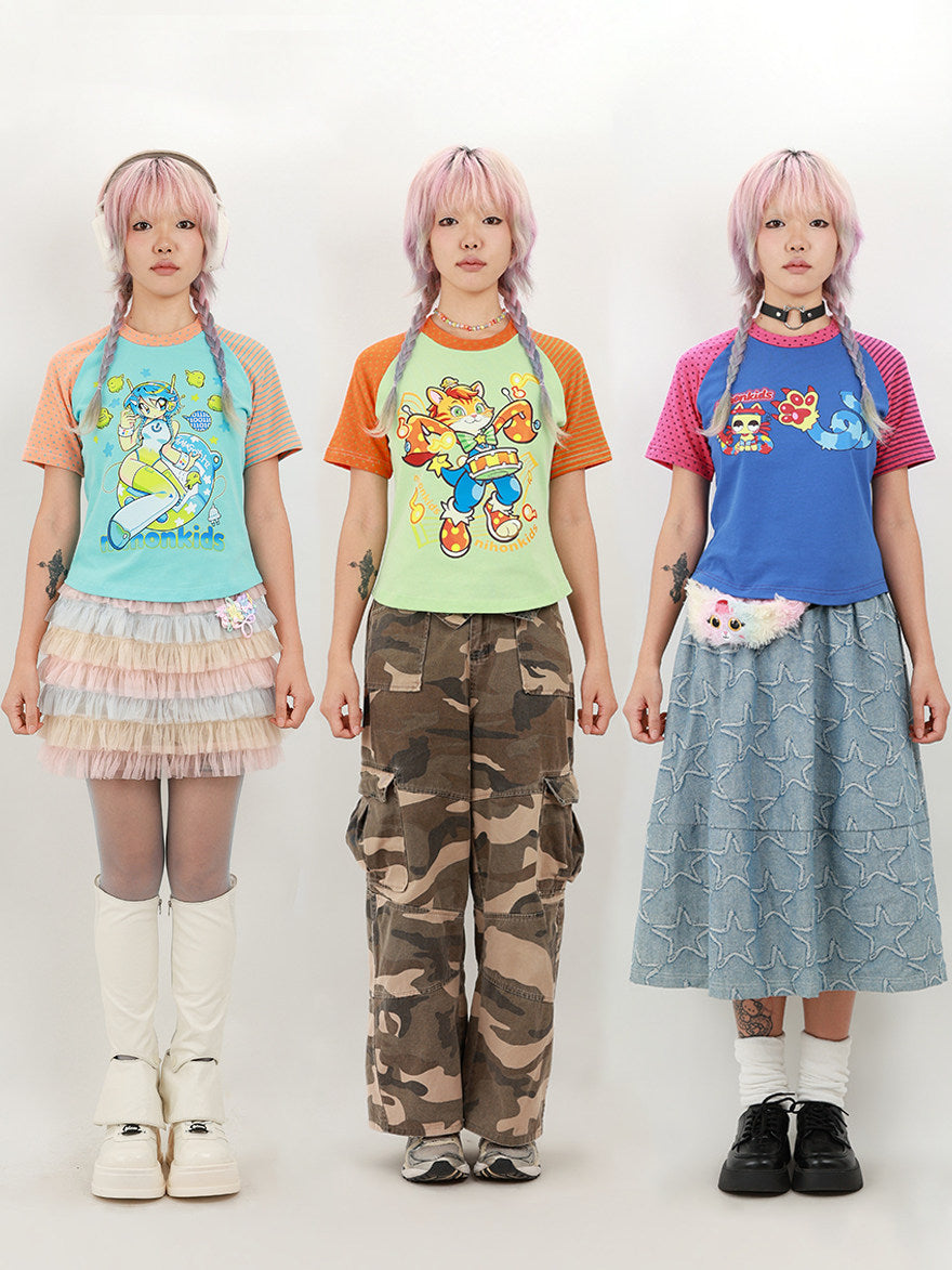 NIHONKIDS - Cotton Colorblock Cartoon Tee tee NIHON KIDS