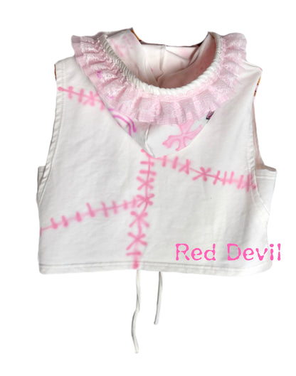 Red Devil - Decora Kei Lace Hooded Vest Top vest Red Devil