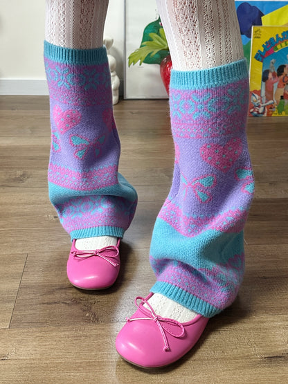 bunnybunnygun - Y2K Retro Soft Girl Heart Pattern Warm Leg Warmers leg warmmers bunnybunnygun