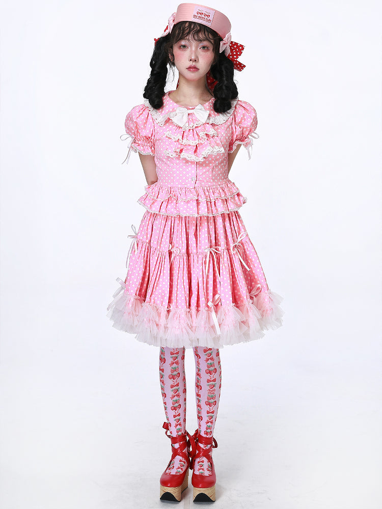 SOS MEME CLUB - Showa Vintage Kawaii Pink Polka Dot Shirt blouse SOS MEME CLUB