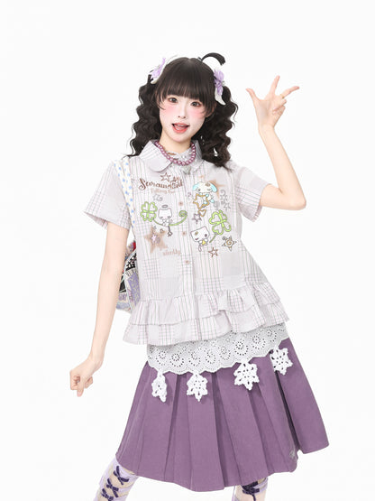 Languid Park - Ruffle Doll Collar Plaid Shirt shirt Languid Park Purple S