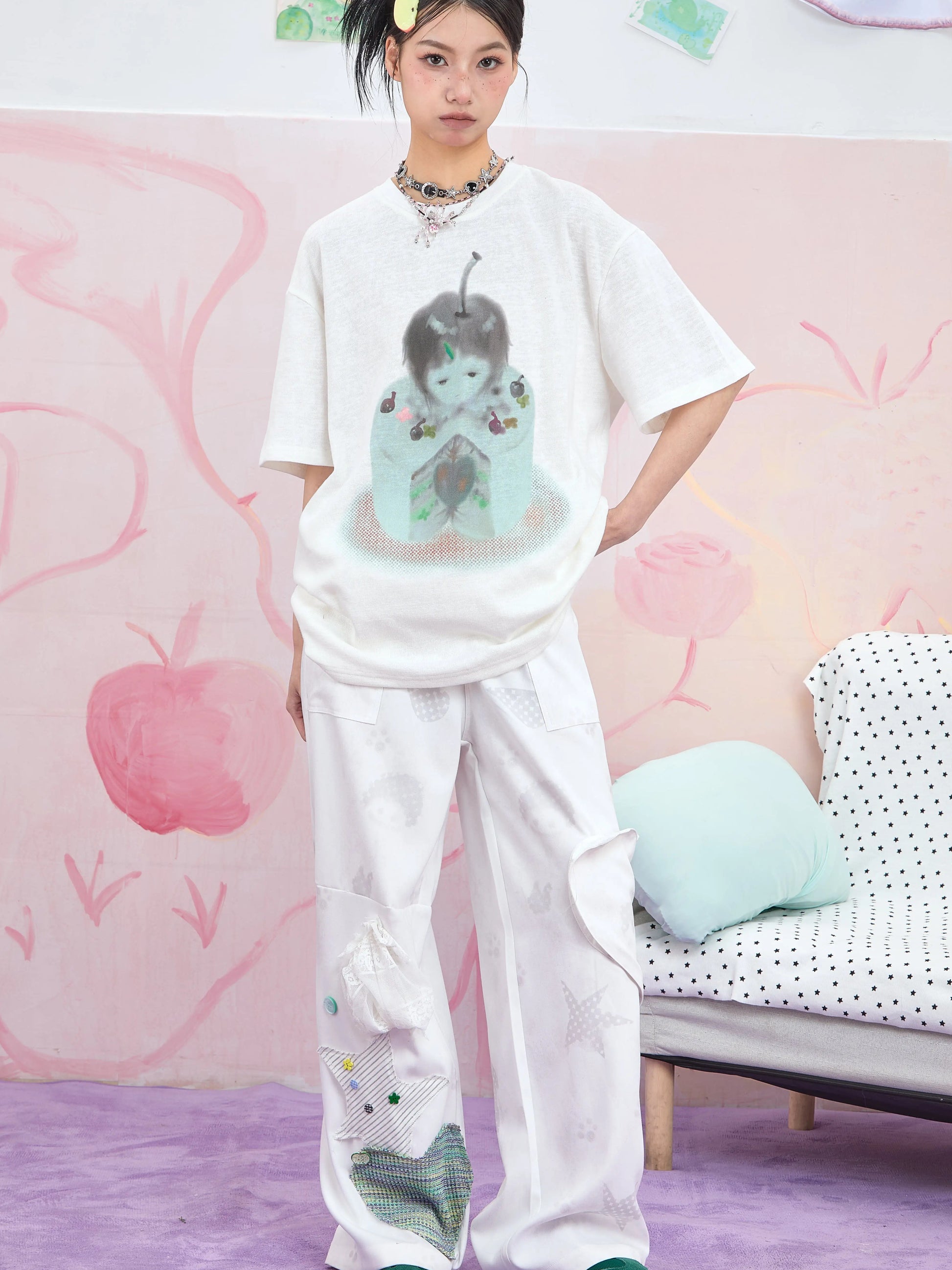 Moon Meadow – Harajuku Wide-Leg Pants with Kawaii Patchwork Details pants Moon Meadow