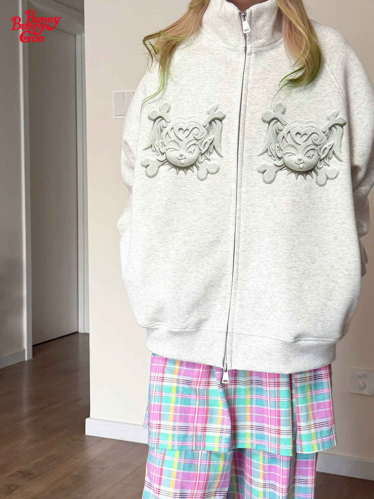 bunnybunnygun - Oversized Demon Girl Zip-Up Hoodie hoodie bunnybunnygun