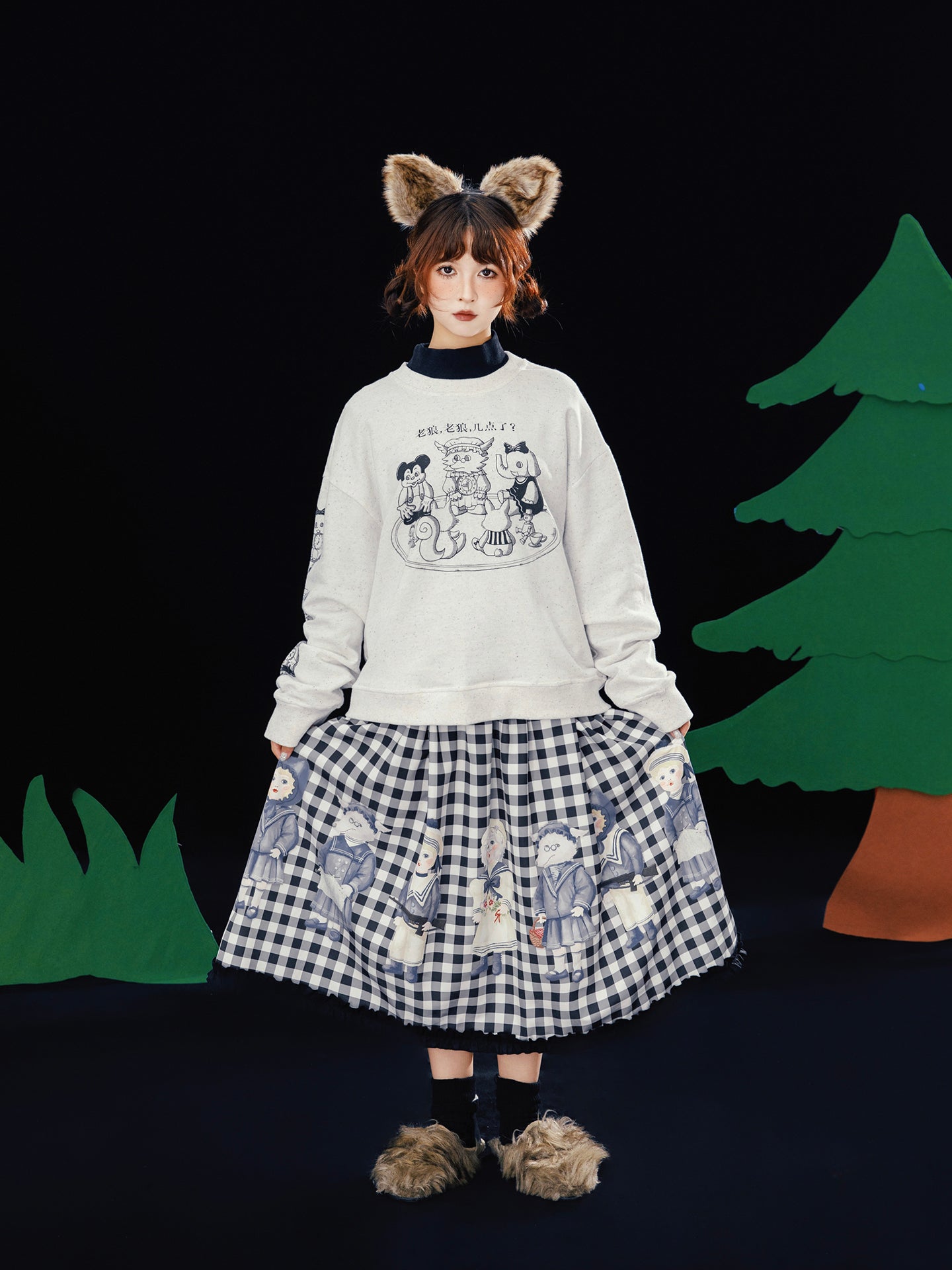 Meugler - Kawaii Skirt Black White Plaid Skirt skirt Meugler