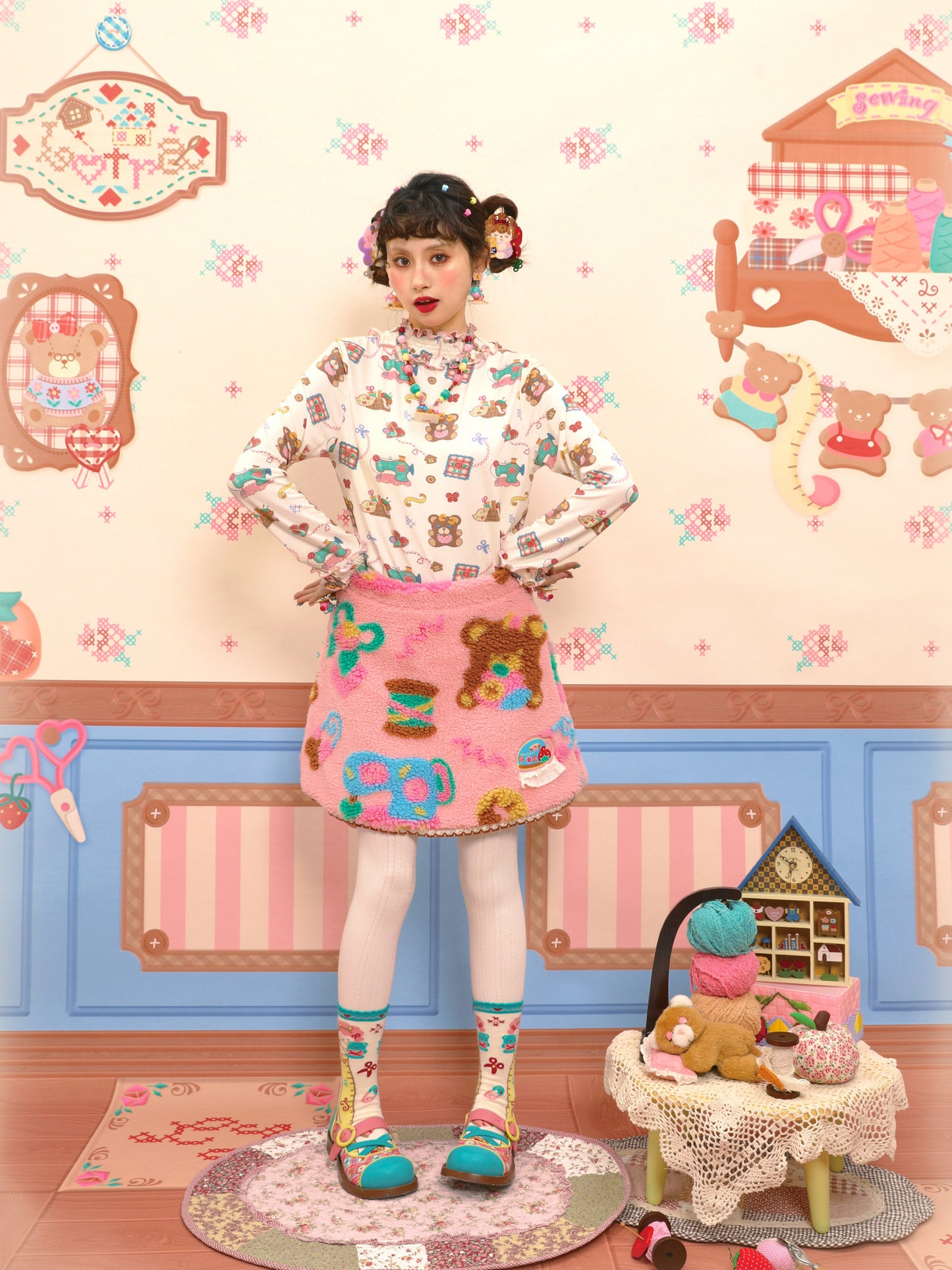 Lutra Jump - Decora Pink Fleece Mini Skirt skirt Lutra Jump