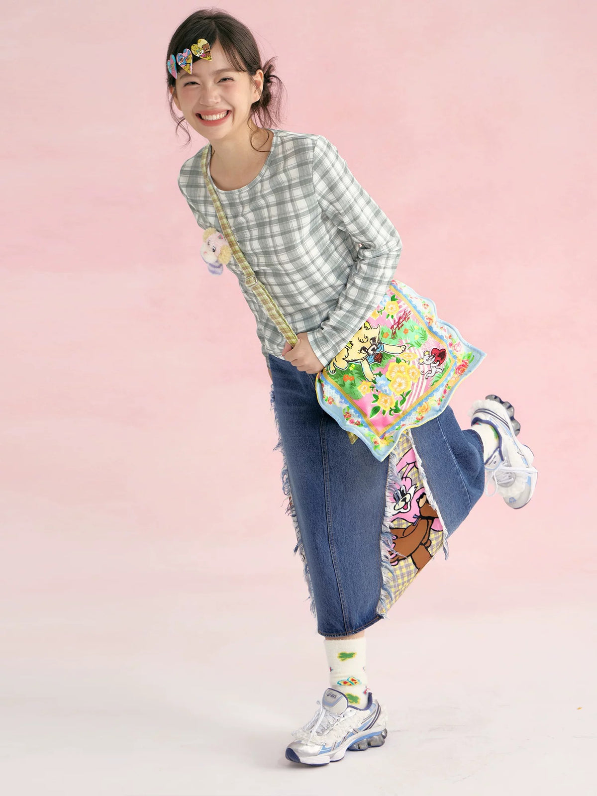 tntntutu - Yellow Plaid Cat & Mouse Messenger Bag bag tntntutu