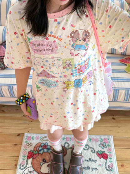 KaiXin Hostel - Floral Print Loose T-Shirt tee KaiXin hostel