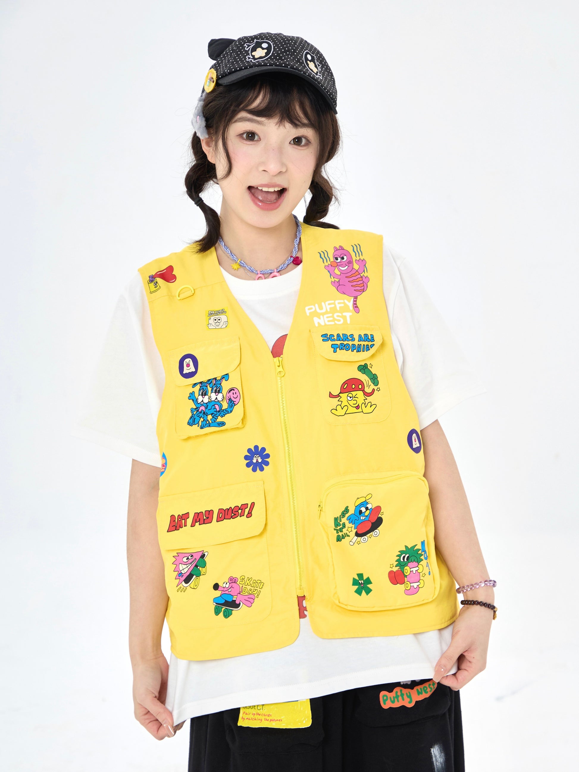 Robootoo - Yellow Cartoon Multi-Pocket Utility Vest vest Robootoo S