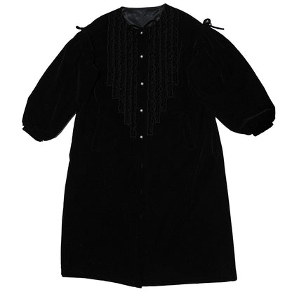 daytoday everyday institute - Girly Fashion Velvet Ruffle Vintage Long Coat Trench Trench daytoday everyday institute