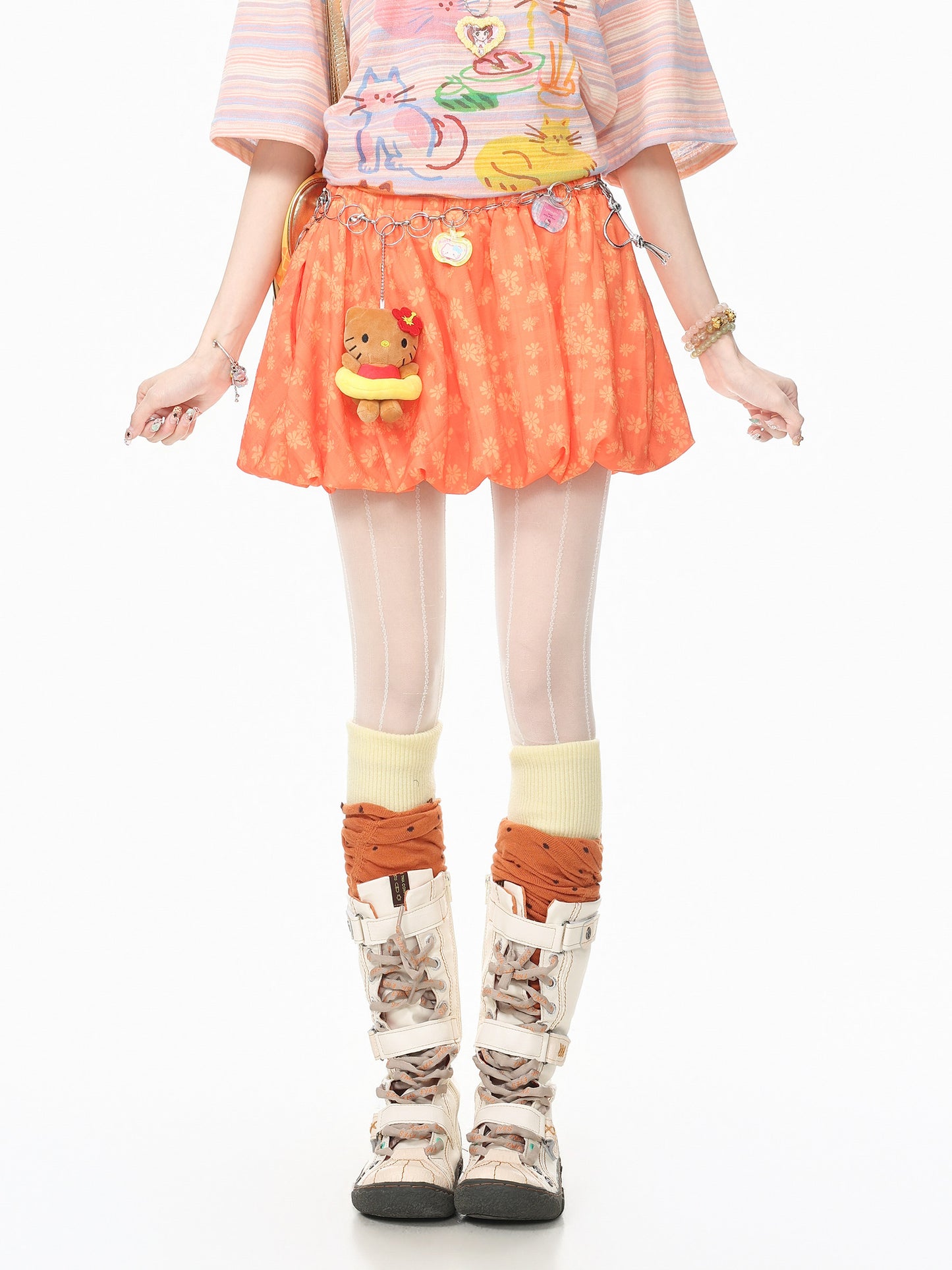 Languid Park - Orange Floral A-Line Skirt skirt Languid Park