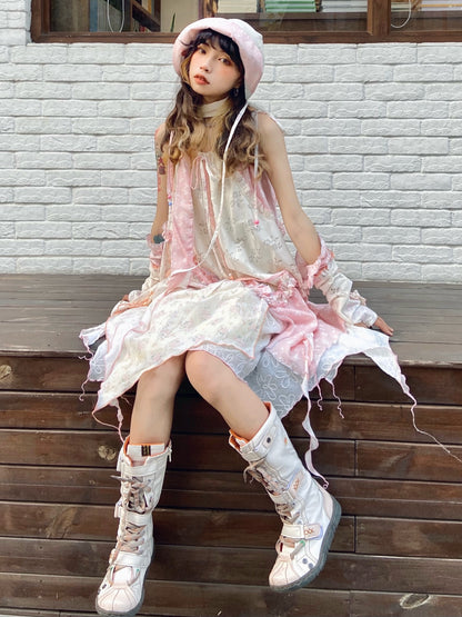 ShiChang Sweet Irregular Dress | Beach Patchwork Dress | Broken Aesthetic Holiday Cami Dress dress ShiChang