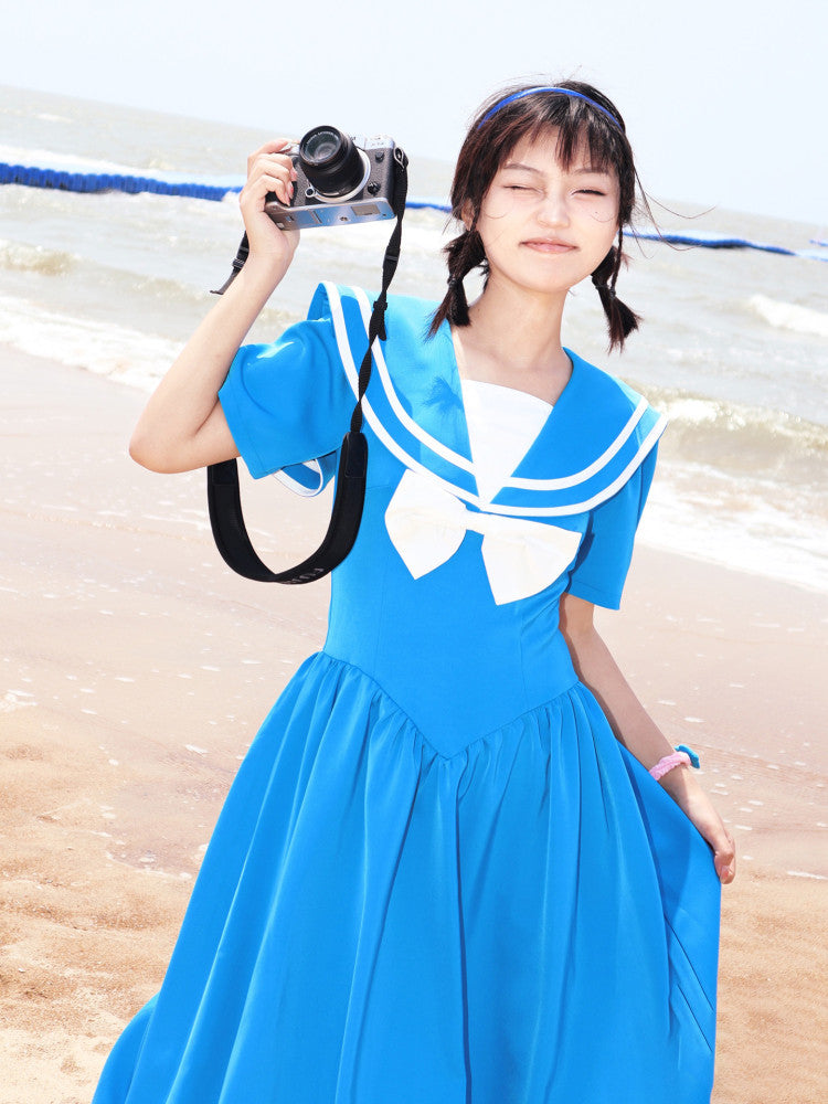 Nanjun Vintage - Blue Showa JK Puff Dress dress Nanjun Vintage