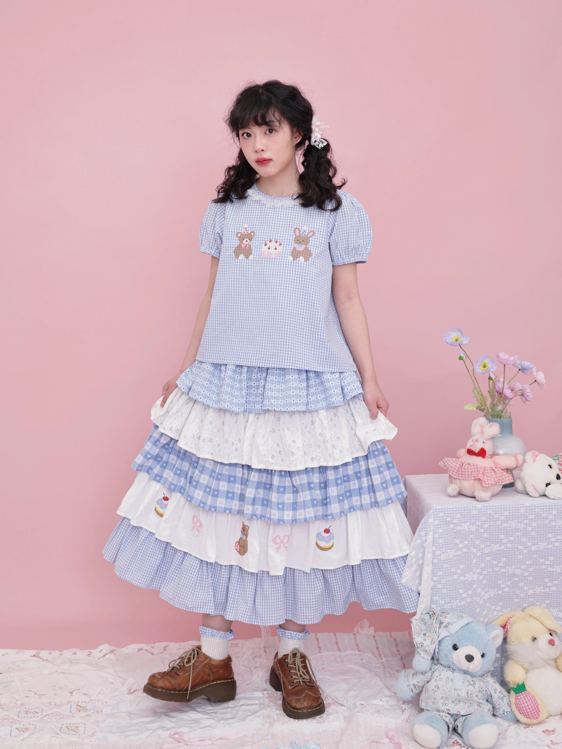 SemenCoicis Sweet Bear Embroidered Skirt | Kawaii Layered Cotton Lace Skirt skirt SemenCoicis