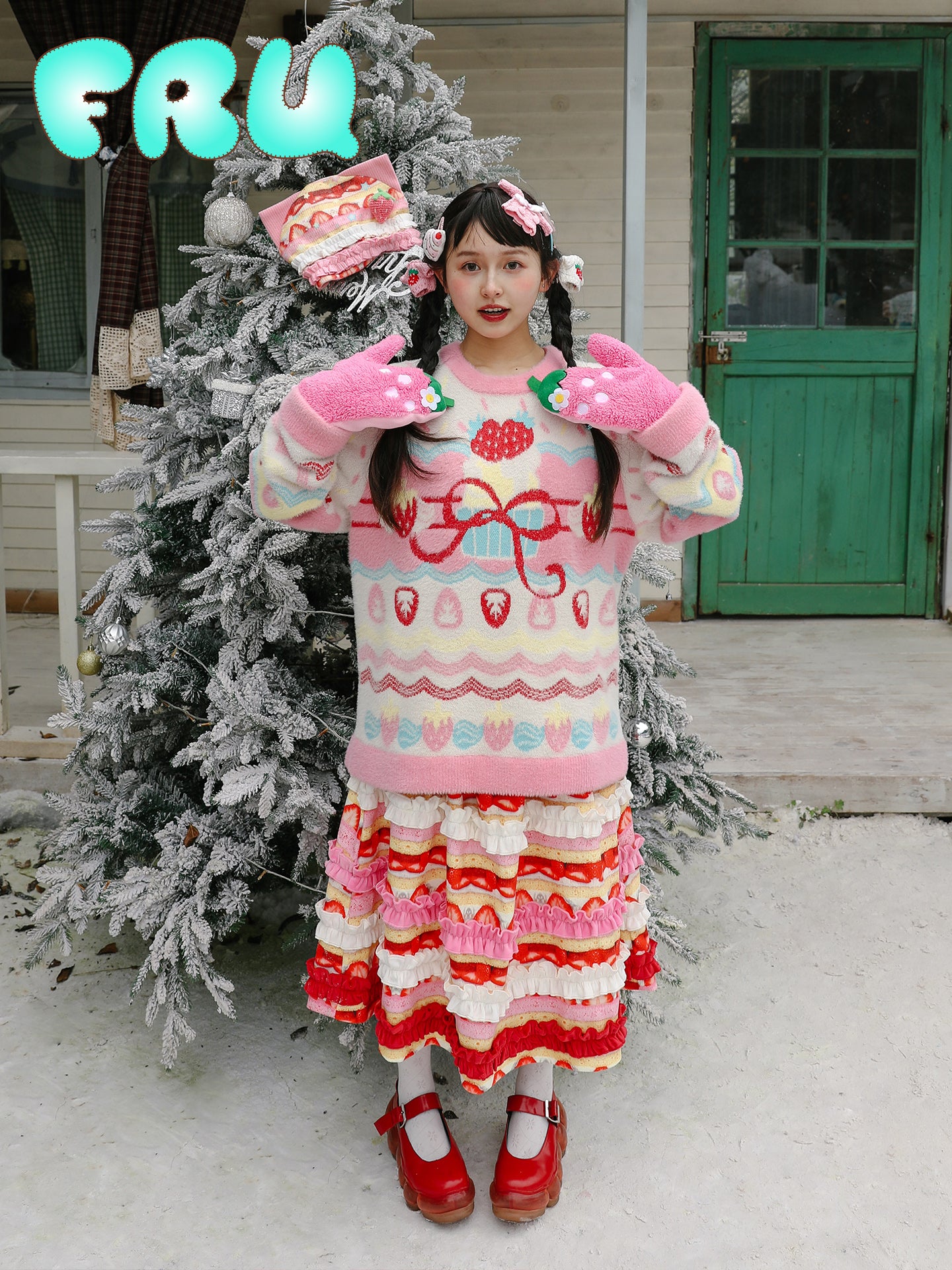 frufru - Kawaii Strawberry Cake Knit Sweater sweater frufru