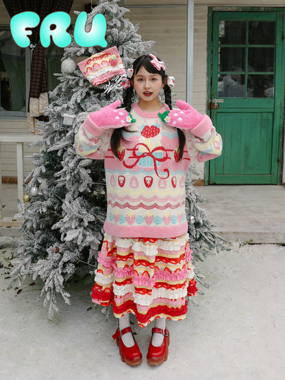 frufru - Kawaii Strawberry Cake Knit Sweater sweater frufru