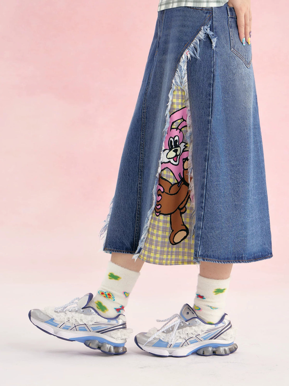tntntutu - Washed Denim Patchwork A-Line Skirt skirt tntntutu