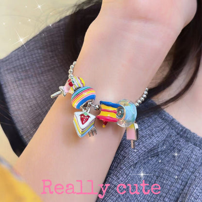 Strawberry Cake Necklace & Bracelet | Colorful Y2K Kawaii Harajuku Jewelry bracelet really cute