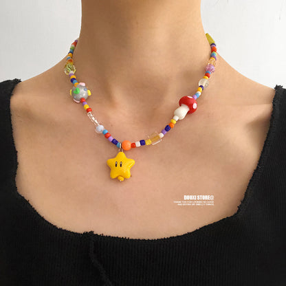 Duoxi - Kawaii Yellow Star Colorful Beaded Necklace necklace DuoXi