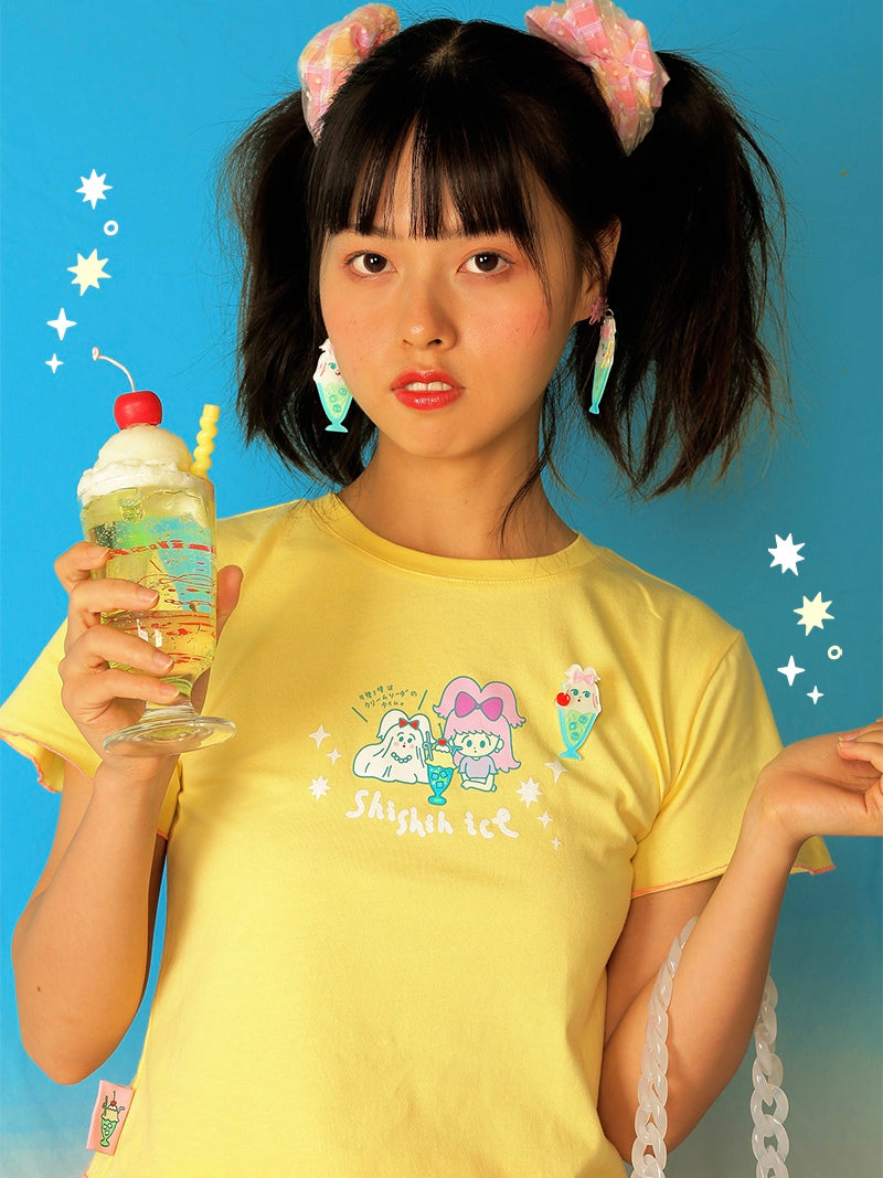 shishihshop Ice Cream T-Shirt | Soda Colorblock Tee | Harajuku Y2K Cotton T-Shirt shirt shishihshop