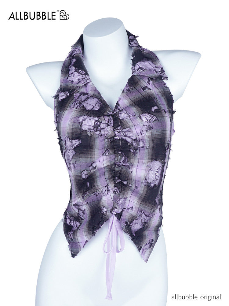 Allbubble - Purple Lace Distressed Halter Top tank top Allbubble S