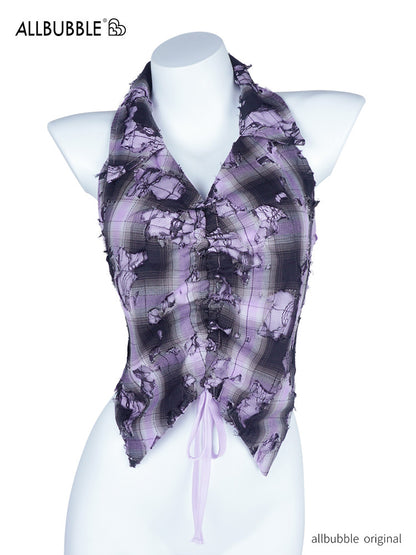 Allbubble - Purple Lace Distressed Halter Top tank top Allbubble S