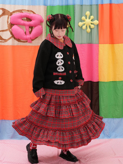 NIKKOU - Red Plaid Ruffle Maxi Skirt skirt Nikkou home