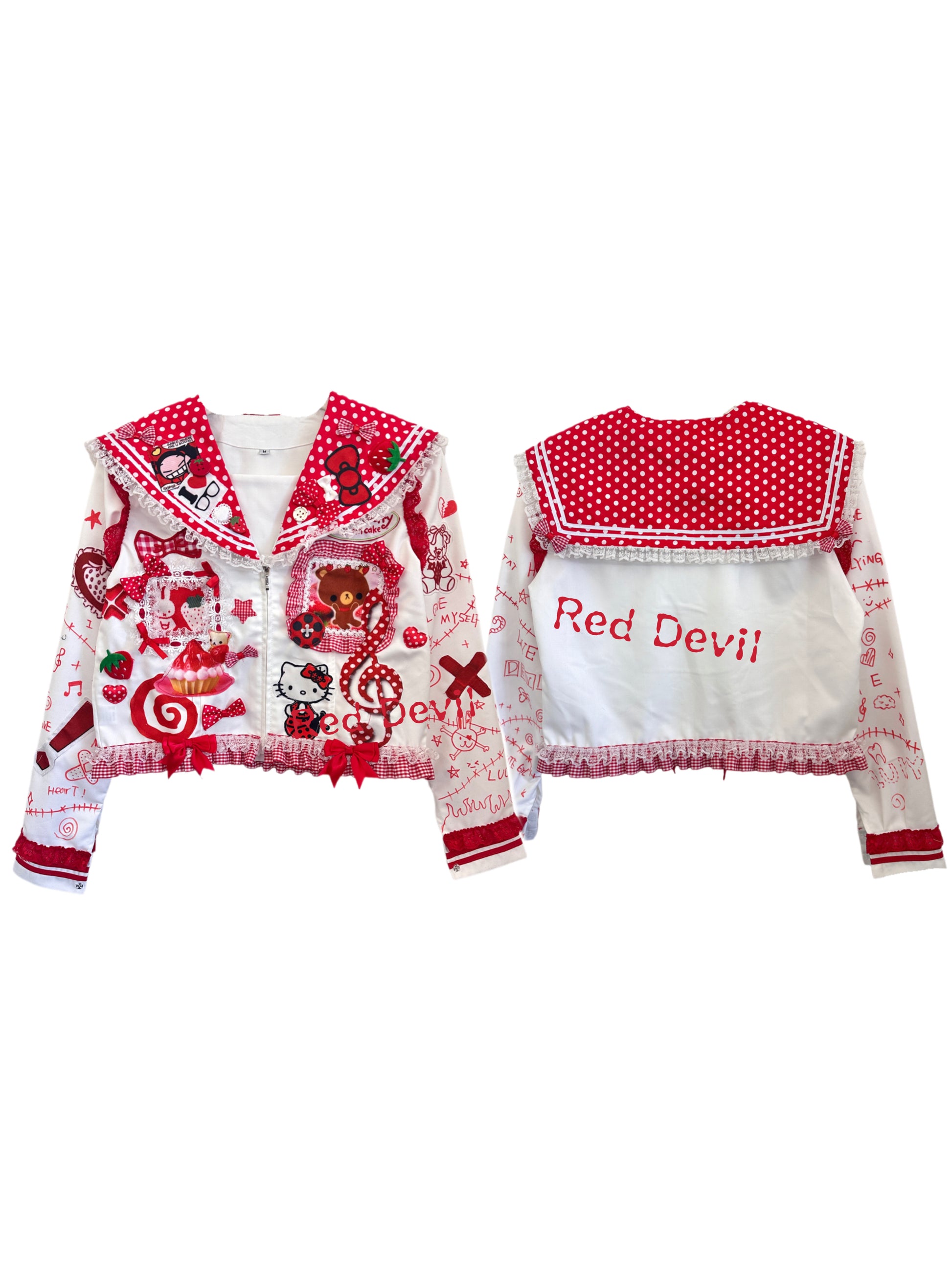 Red Devil - Y2K Red Polka Dot Sailor Uniform Set set Red Devil