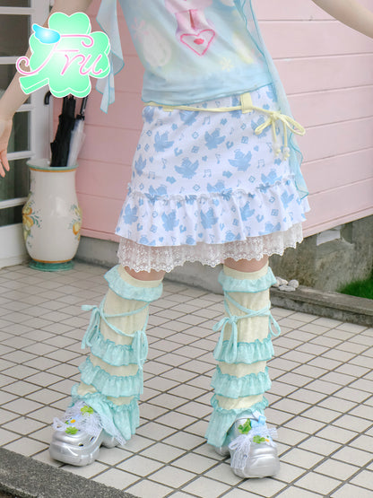 frufru Decora Kei Leg Covers | Green Lace Leg Warmers | Sweet Girl Summer Sock Sleeves leg warmmers frufru