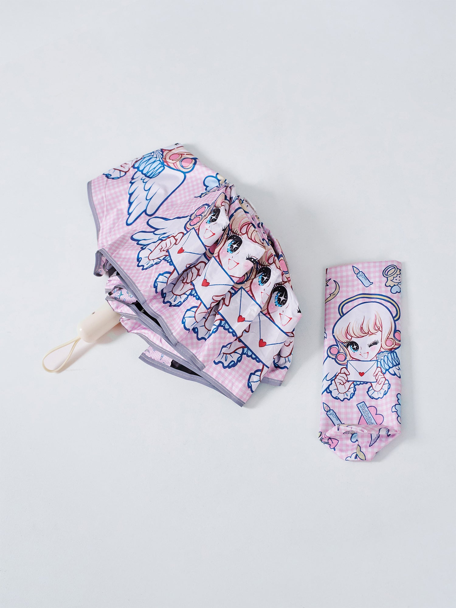 tntntutu Pink-Blue Angel Umbrella | Check Sun Umbrella | UV Protection Folding Parasol umbrella tntntutu