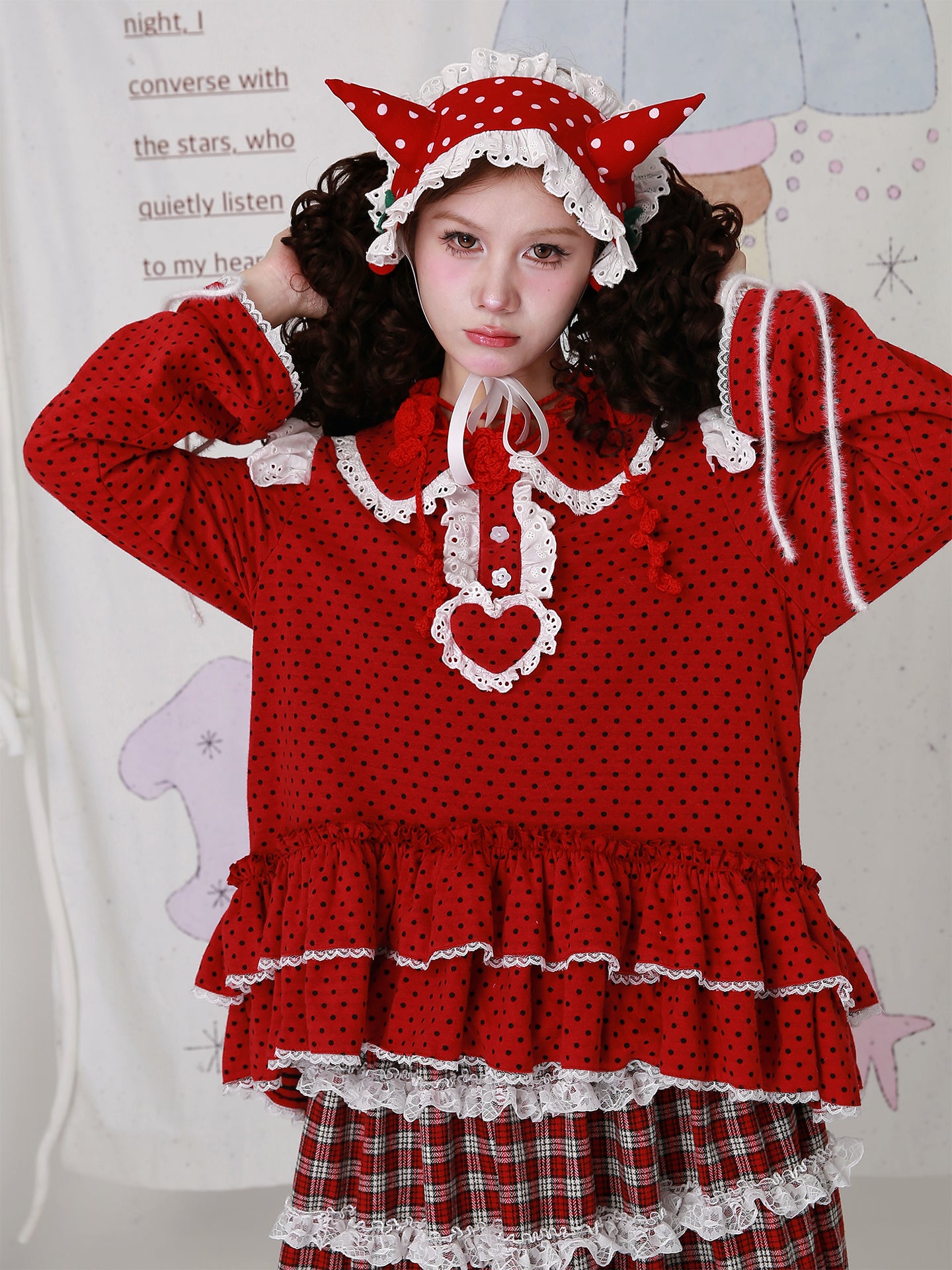SOS MEME CLUB - Kawaii Red Polka Dot Sweatshirt shirt SOS MEME CLUB