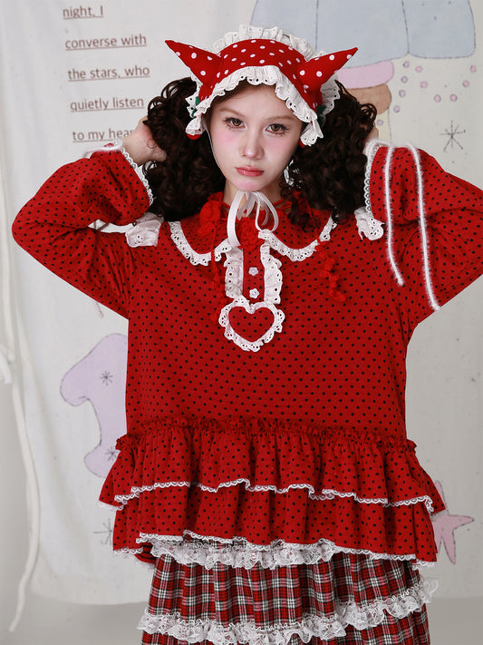 SOS MEME CLUB - Kawaii Red Polka Dot Sweatshirt shirt SOS MEME CLUB