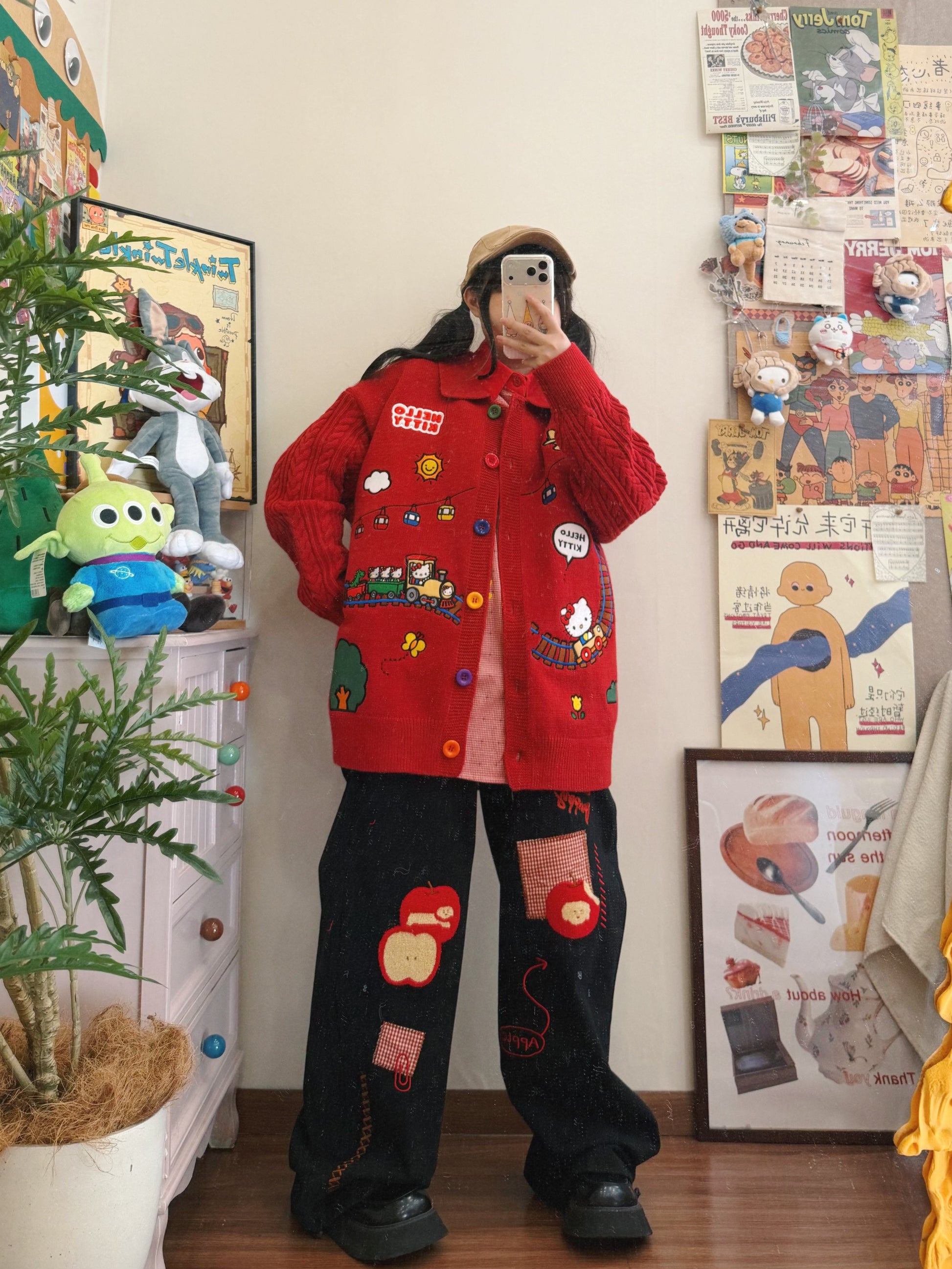 BIBULU - Retro Red Embroidered Sweater cardigan BIBULU