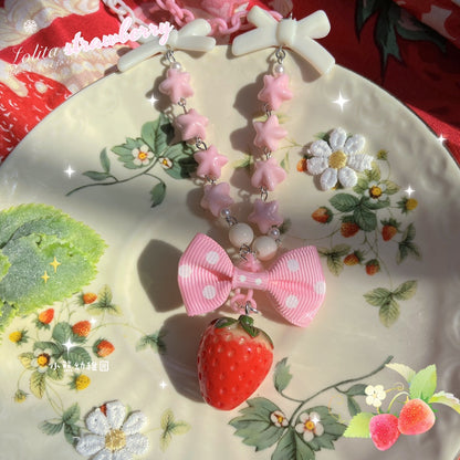 Bear Doll - Kawaii Strawberry Polka Dot Bow Necklace necklace Bear Doll